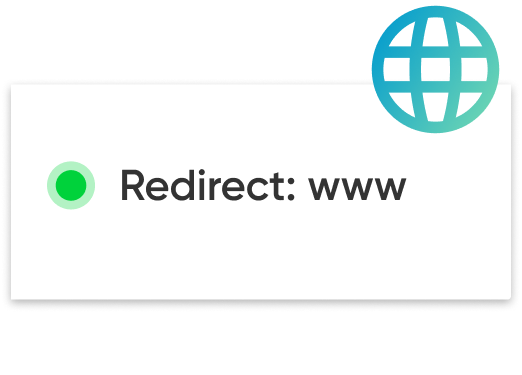 Indicator for www domain redirection with globe symbol