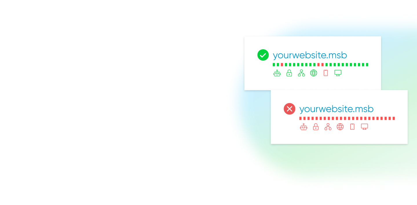 A visual comparison of website status with green pass and red fail indicators, showing performance metrics